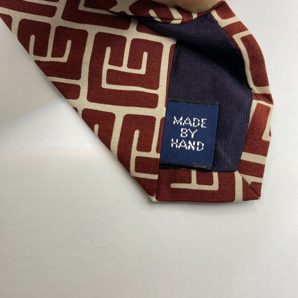 VTG Polo Ralph Lauren Mens Silk Tie Necktie Bordeaux Wine Abstract Squares USA - Picture 7 of 7